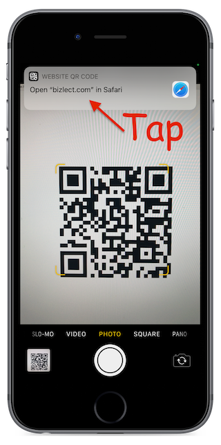Scanned QR code menu with a camera app